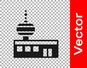 Black Airport control tower icon isolated on transparent background. Vector.