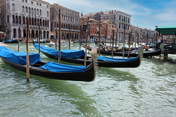 Fototapeta na wymiar Boat dock on the Grand canal of Venice
