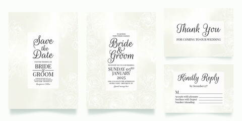 Fototapeta na wymiar Wedding invitation card template set with watercolor background