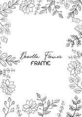 doodle flower frame, notebook decoration, planner, decor for your app, nature, background with flowers, handdrawing card