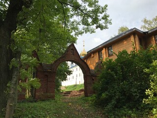 brick arch monastery orthodox church summer religion