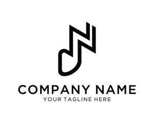 Creative Illustration luxury N with music note sign monogram logo design template