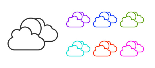 Black line Sun and cloud weather icon isolated on white background. Set icons colorful. Vector.
