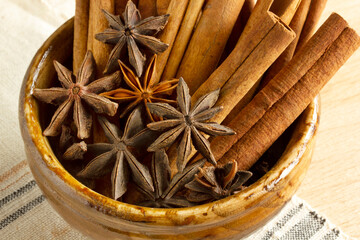  Cinnamon stick and star anise background