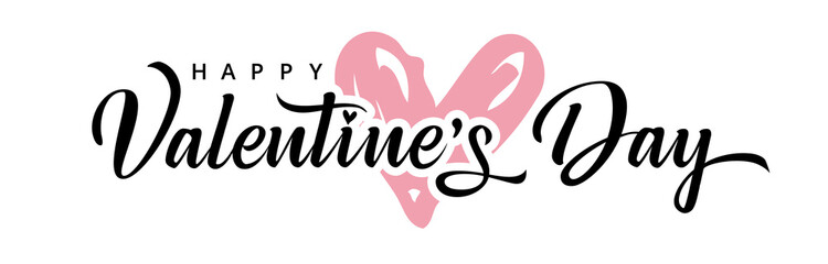 Valentine's day background with pink heart and typography of happy valentines day. Valentine holiday text design with rose color doodle heart for wallpaper, flyer, invitation, poster, banner, header