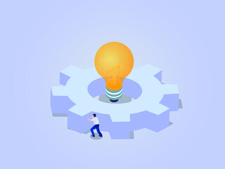 Idea gear isometric 3d vector concept for banner, website, illustration, landing page, flyer, etc.