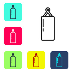 Fototapeta premium Black line Punching bag icon isolated on white background. Set icons in color square buttons. Vector.