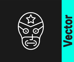 White line Mexican wrestler icon isolated on black background. Vector.