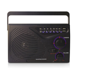 front view black radio on white background, technology, object, copy space