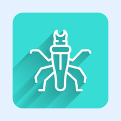 White line Termite icon isolated with long shadow. Green square button. Vector.