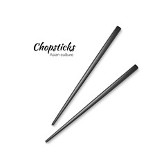 Realistic black wooden glossy chopsticks. Chopstick element Asian or oriental traditional culture. Vector isolated on white