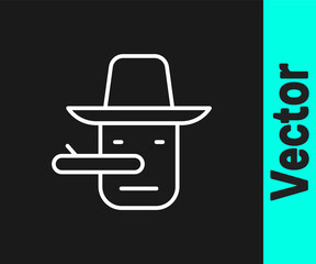 White line Pinocchio icon isolated on black background. Vector.