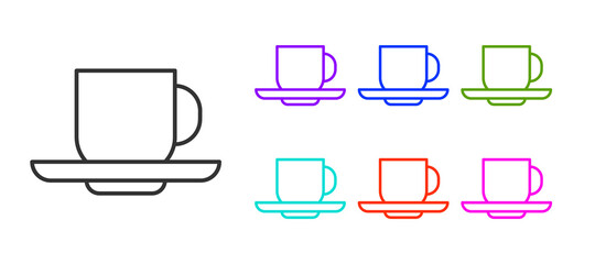 Black line Coffee cup icon isolated on white background. Tea cup. Hot drink coffee. Set icons colorful. Vector.
