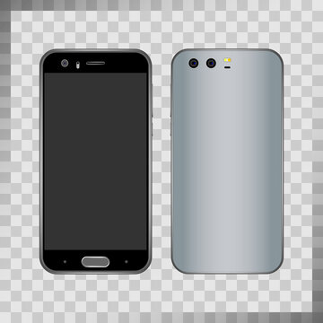 Realistic smartphone mockups. Mobile phone on both sides. Vector image on a transparent background.