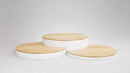 Geometric Wooden product display Minimalist mockup for podium presentation on white background showcase.