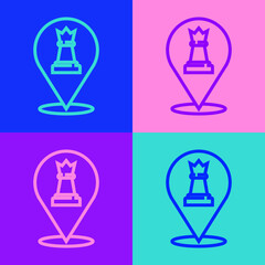 Pop art line Chess icon isolated on color background. Business strategy. Game, management, finance. Vector.