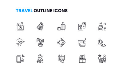 airport and travel outline icons