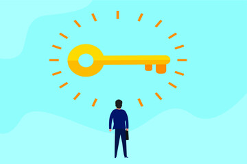 Back view of businessman looking at the golden key to success