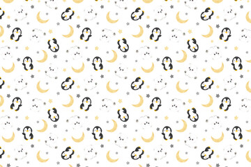 design for baby blanket cute animal penguin polar bear stars and moon with golden texture