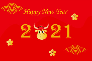 Happy Chinese New Year 2021. The year of the ox. Chinese New Year greeting card vector concept