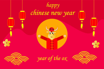 Fototapeta na wymiar Happy Chinese New Year. The year of the ox. Chinese New Year greeting card vector concept