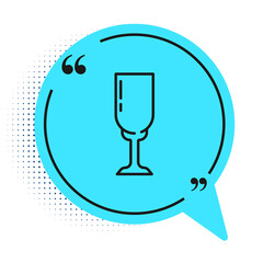 Black line Glass of champagne icon isolated on white background. Blue speech bubble symbol. Vector.