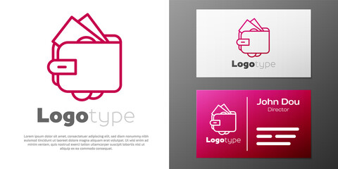 Logotype line Wallet with stacks paper money cash icon isolated on white background. Purse icon. Cash savings symbol. Logo design template element. Vector.