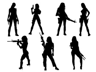Black silhouette of a woman with arms, vector image on a white background.