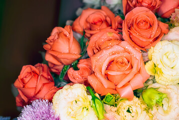 Close-up of a mixed bouquet of roses,summer flowers background.