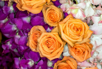Close-up of a mixed bouquet of roses,summer flowers background.
