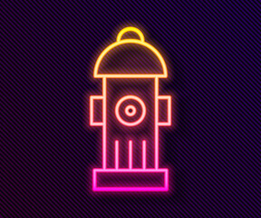 Glowing neon line Fire hydrant icon isolated on black background. Vector.