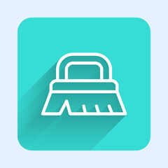 White line Brush for cleaning icon isolated with long shadow. Green square button. Vector.