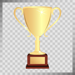 Gold cup, sport tournament trophy, vector image on transparent background.