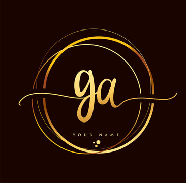 GA Initial handwriting logo golden color. Hand lettering Initials logo  branding, Feminine and luxury logo design isolated on black background.  Stock Vector | Adobe Stock