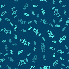 Green line Decree, paper, parchment, scroll icon icon isolated seamless pattern on blue background. Vector.