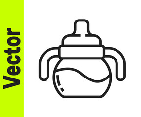 Black line Baby bottle icon isolated on white background. Feeding bottle icon. Milk bottle sign. Vector.