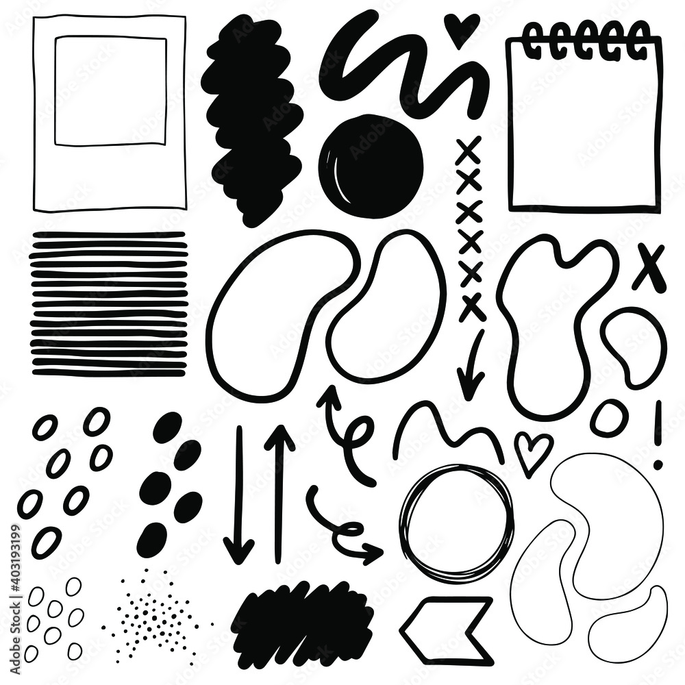 Aufkleber hand drawn graphic decorative elements. bullet journal web visual infographic sketch lines frames sh
