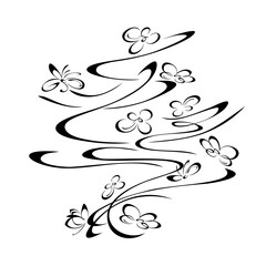 Fototapeta premium ornament 1456. decorative abstract element with small blooming flowers and curved lines