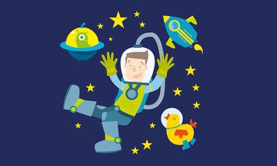 Astronauta en el espacio flotando con sus amigos © Silvia Barrios