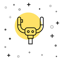 Black line Aircraft steering helm icon isolated on white background. Aircraft control wheel. Random dynamic shapes. Vector.