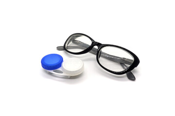 lenses in a jar glasses for vision diopters on a white background