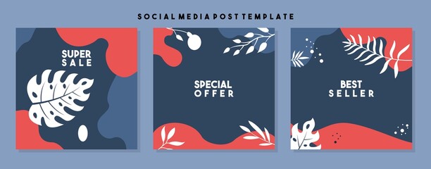 Obraz na płótnie Canvas Social media pack template for discount and special offer. Modern promotion square web banner for mobile apps. Elegant sale and promo