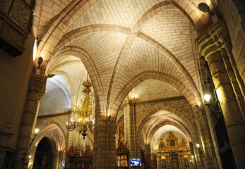Bóvedas en el interior de la Catedral de San Juan Bautista, Badajoz, Extremadura, España