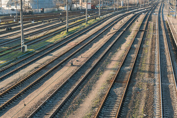 Kyiv (Kiev), Ukraine - January 2, 2020: Empty railroad, railway interchange (flyover, road junction)