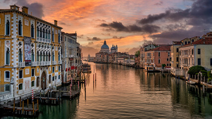 Naklejka premium The grand canal in Venice Italy looking towards Basilica di Santa Maria della Salute from Acadamia Bridge