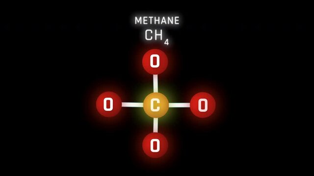Methane Molecular Structure Symbol Neon Glow and Futuristic Animation on black background