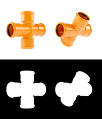 3D illustration, Isolated on white PVC sewer pipe fittings with luma key