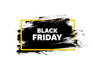 Black Friday Sale. Paint brush stroke in frame. Special offer price sign. Advertising Discounts symbol. Paint brush ink splash banner. Black friday badge shape. Grunge black watercolor banner. Vector