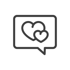 Día de San Valentín. Logotipo con 2 corazones en burbuja de habla con lineas en color gris