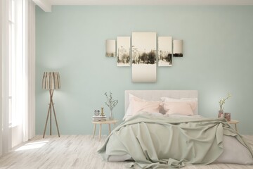 Fototapeta na wymiar Colorful bedroom interior. Scandinavian design. 3D illustration